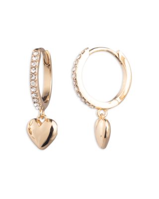 Puffy Heart Charm Pav&eacute; Huggie Hoop Earrings