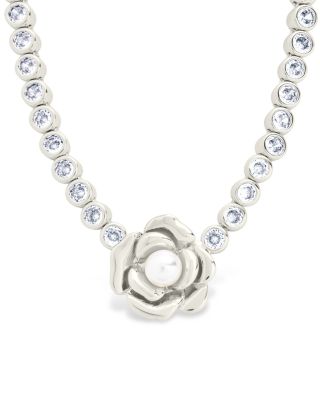 Rosa Cubic Zirconia & Cultured Freshwater Pearl 3D Rose Pendant Necklace, 16"-18"