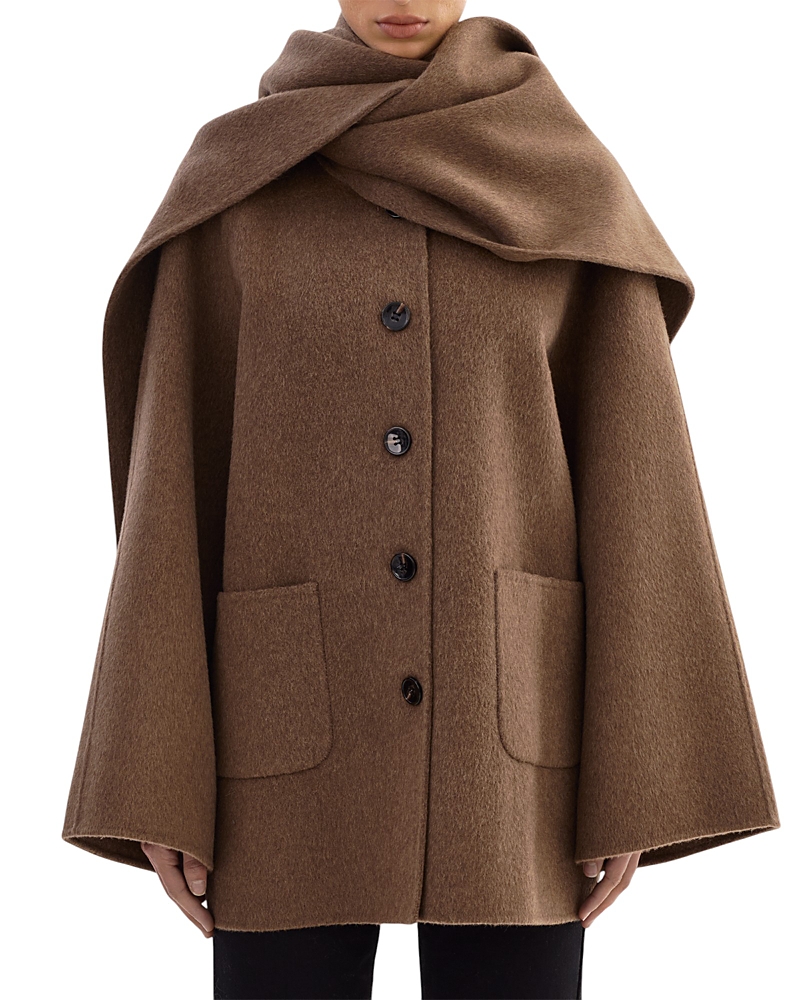Lamarque Wool Scarf Coat In Brown