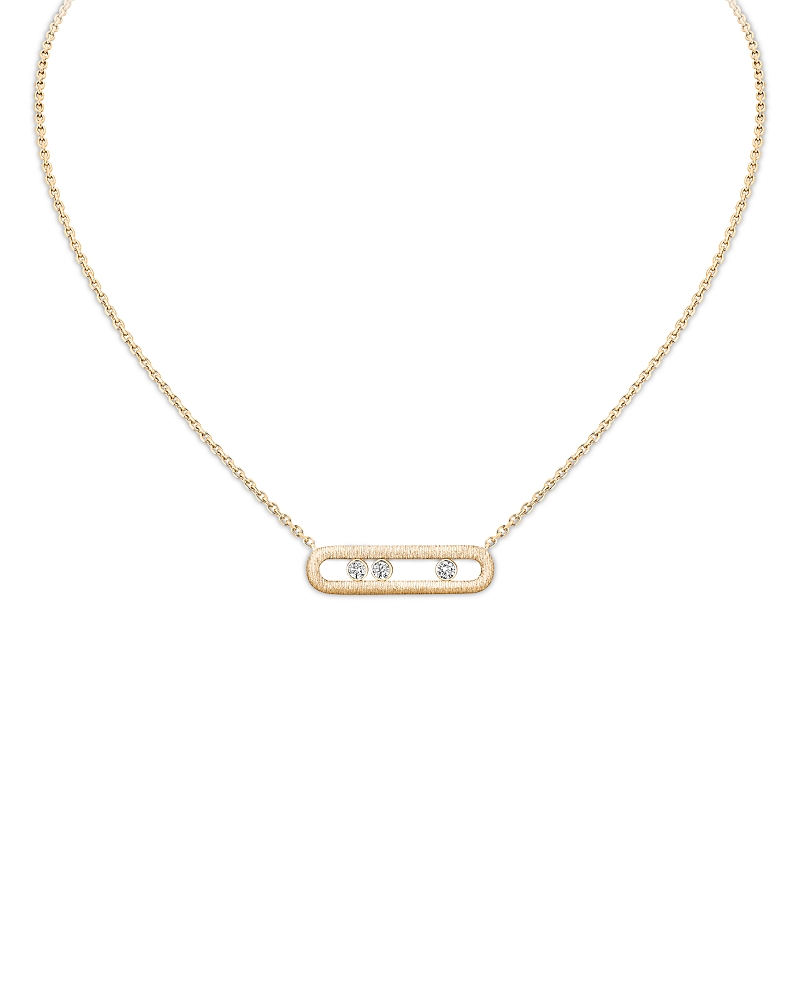 Messika 18K Yellow Gold Move Classique Diamond Cisele Engraved Bar Necklace, 17.71