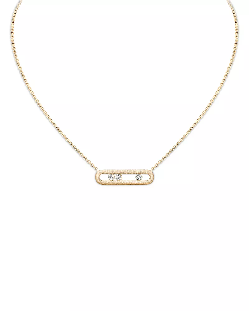 Messika 18K Yellow Gold Move Classique Diamond Cisele Engraved Bar Necklace, 17.71