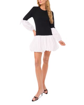 Mixed Media Balloon Sleeve Dress