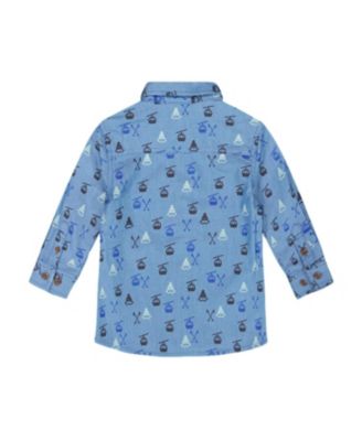 Boys' Printed Long Sleeve Button Front Chambray Shirt - Little Kid