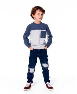 Boys' Long Sleeve Super Soft Brushed Jersey Top Color Block - Little Kid, Big Kid