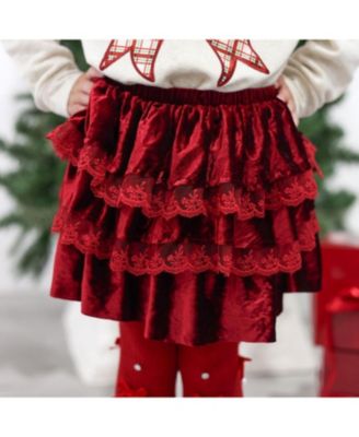 Girls' Ruby Red Velvet Tiered Christmas Skirt - Baby, Little Kid, Big Kid