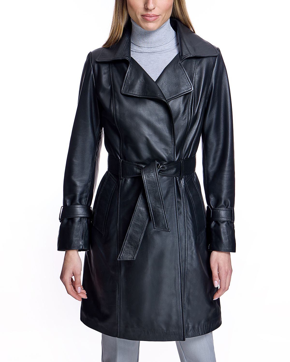 Maximilian Leather Belted Trench
