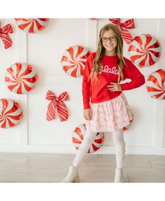 Girls' Candy Cane Bow Printed Christmas Tutu Skirt - Little Kid, Big Kid