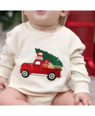 Boys' Christmas Truck Patch Long Sleeve Romper - Baby