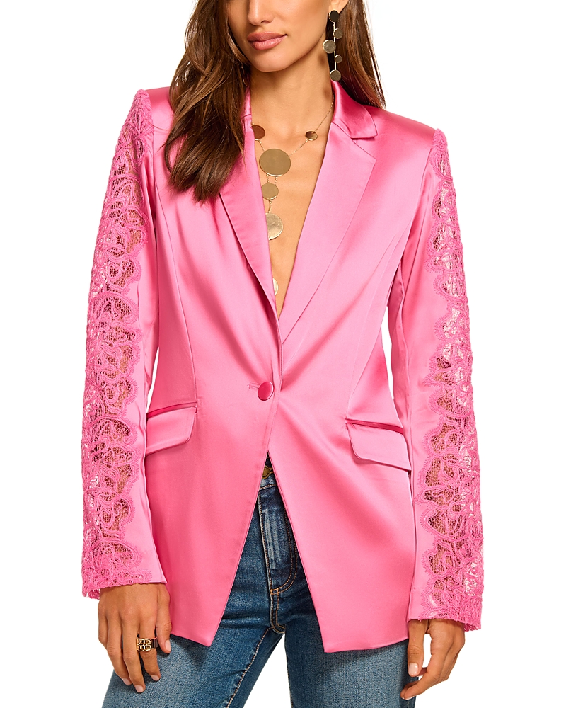Ramy Brook Foxi Lace Sleeve Blazer In Pink