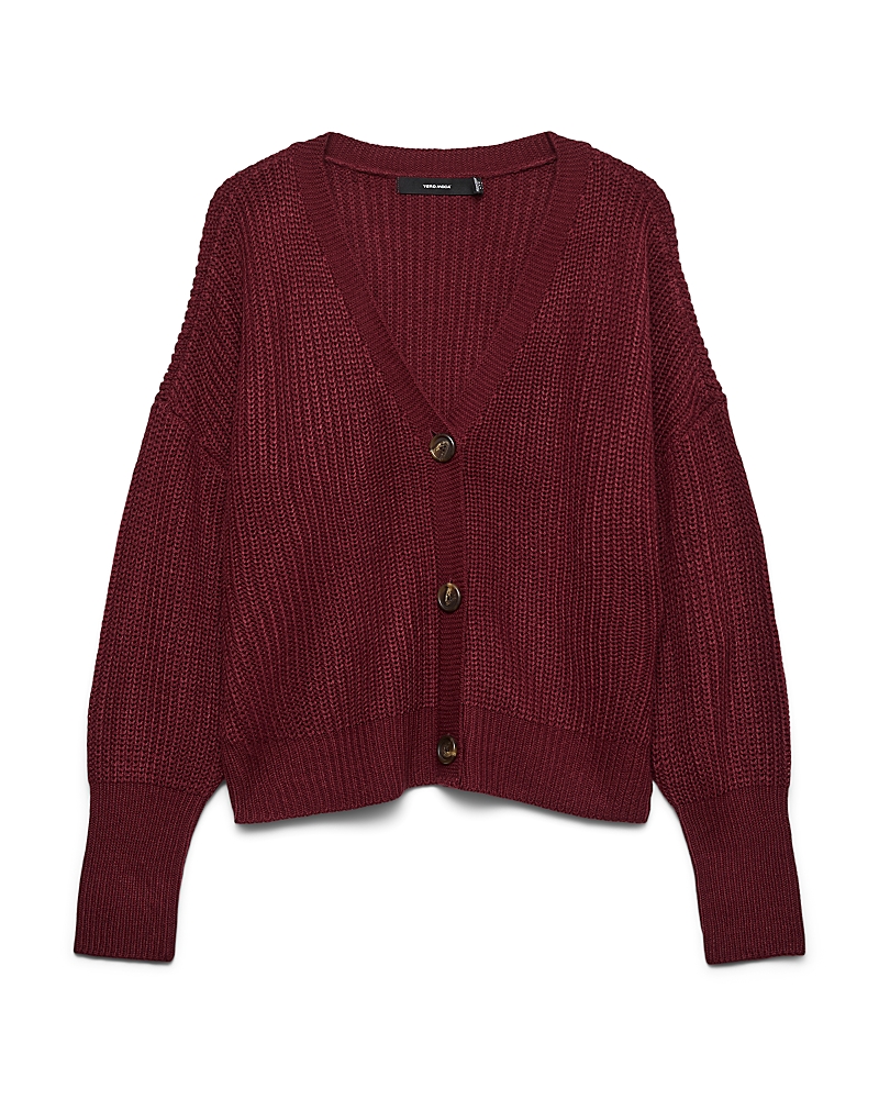 Vero Moda Lea V Neck Cardigan In Burgundy