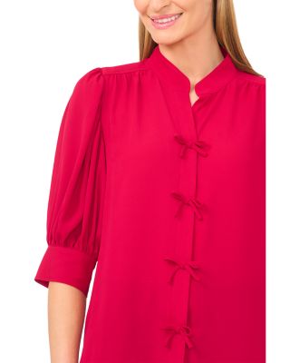 Puff Sleeve Bow Placket Blouse