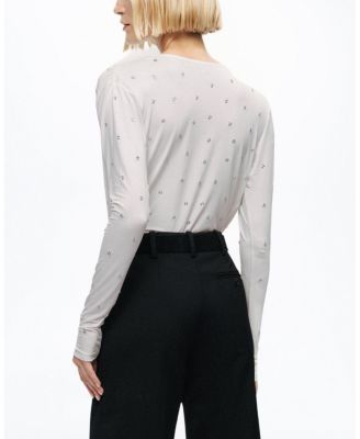  Embellished V-Neck Long Sleeve Top