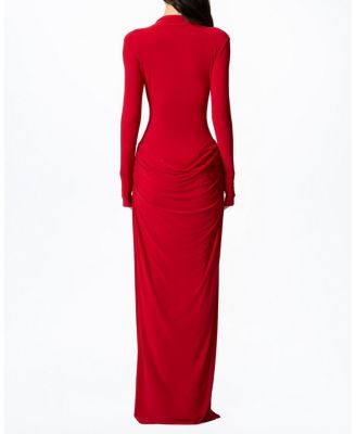 High-Neck Ruched Maxi Dress
