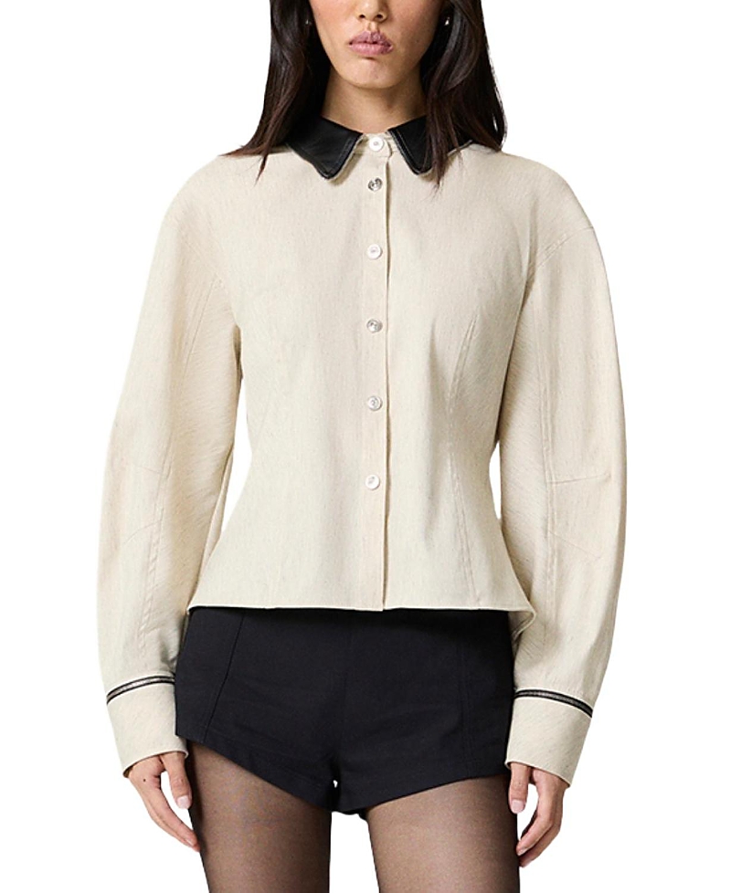 Nocturne Contrast Collar Balloon Sleeve Shirt