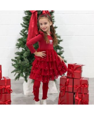 Girls&#39; Christmas Pearl Long Sleeve Tutu Dress - Little Kid, Big Kid