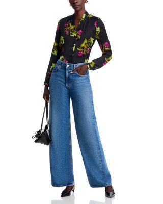 Palm Silk Blend Floral Blouse