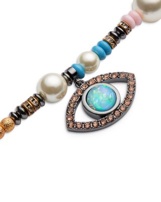 Boho Evil Eye Mixed Bead Pendant Necklace, 16"-18"