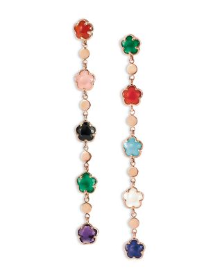 18K Rose Gold Figlia dei Fiori Multi Stone Flower Linear Drop Earrings