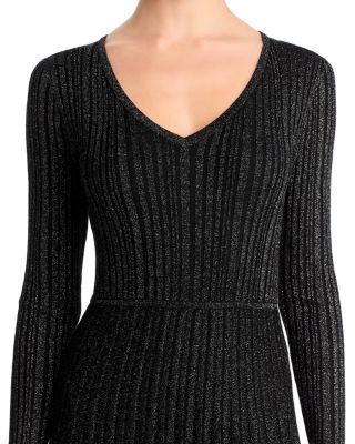 Ribbed Metallic Threaded Sweater Dress