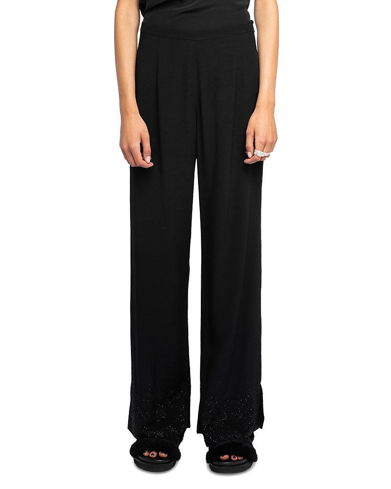 Zadig & Voltaire Papel Crystal Embellished Wide Leg Pants In Black