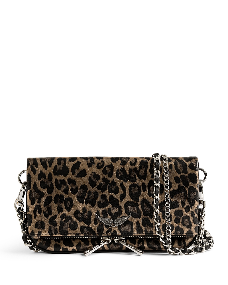 Zadig & Voltaire Rock Nano Metallic Leopard Print Leather Clutch