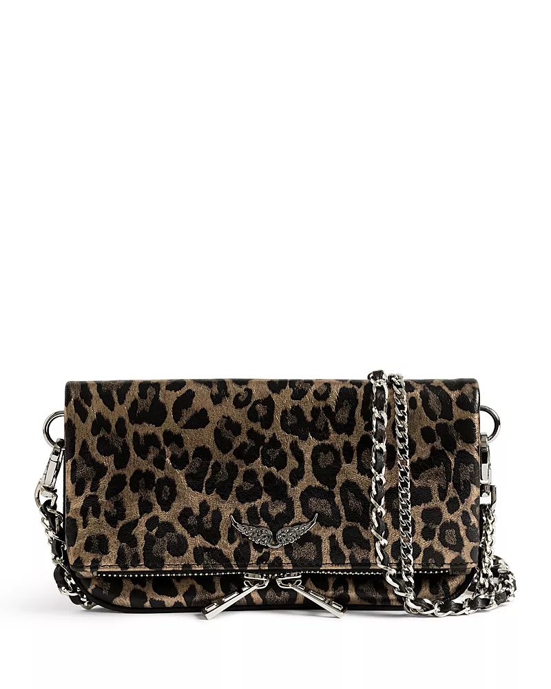 Zadig & Voltaire Rock Nano Metallic Leopard Print Leather Clutch