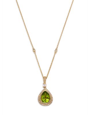 Peridot & Diamond Pendant Necklace in 14K Yellow Gold