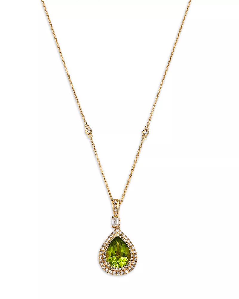 Bloomingdale's Fine Collection Peridot & Diamond Pendant Necklace in 14K Yellow Gold