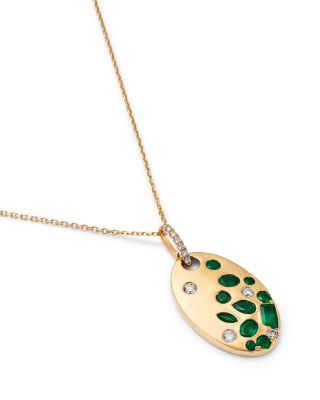 Emerald & Diamond Pendant Necklace in 14K Yellow Gold