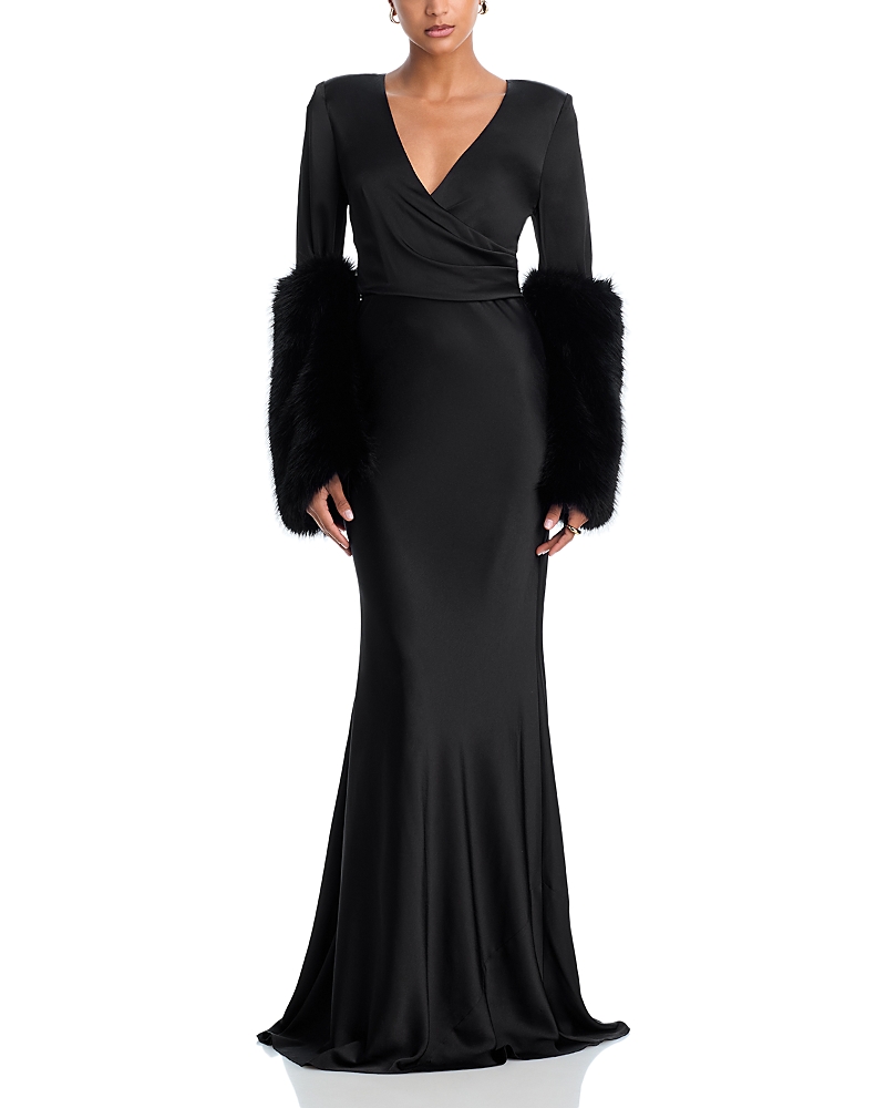 L'agence Manon Gown With Faux Fur In Black