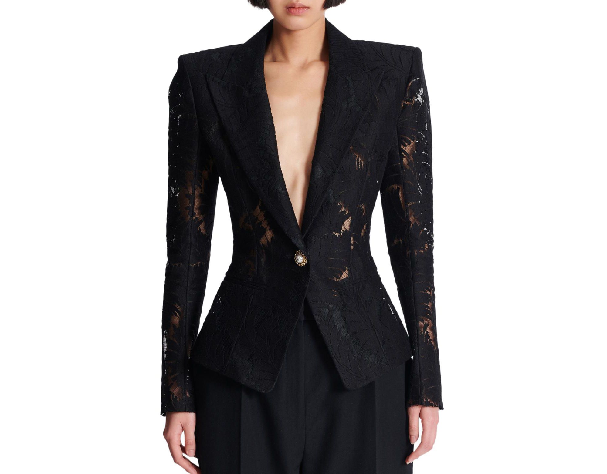 1-Button Fitted Lace Jacket - Image 1