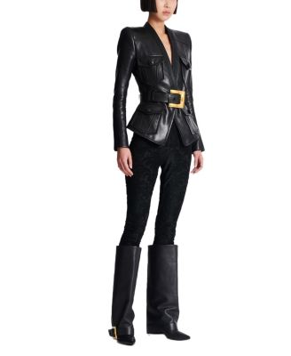  1-Button Belted Leather Jacket