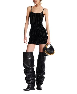  Short Strappy Dress in Zebra-Print Velvet