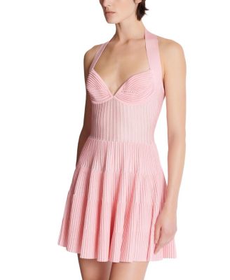  Textured Knit Halterneck A-Line Dress