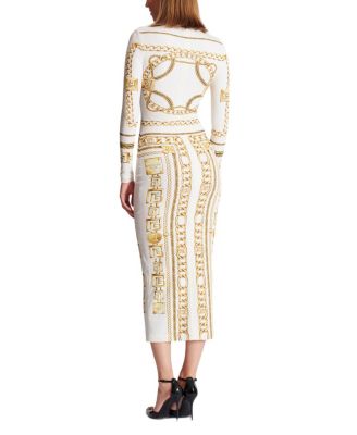 Long Printed Bodycon Dress with Foulard Pattern