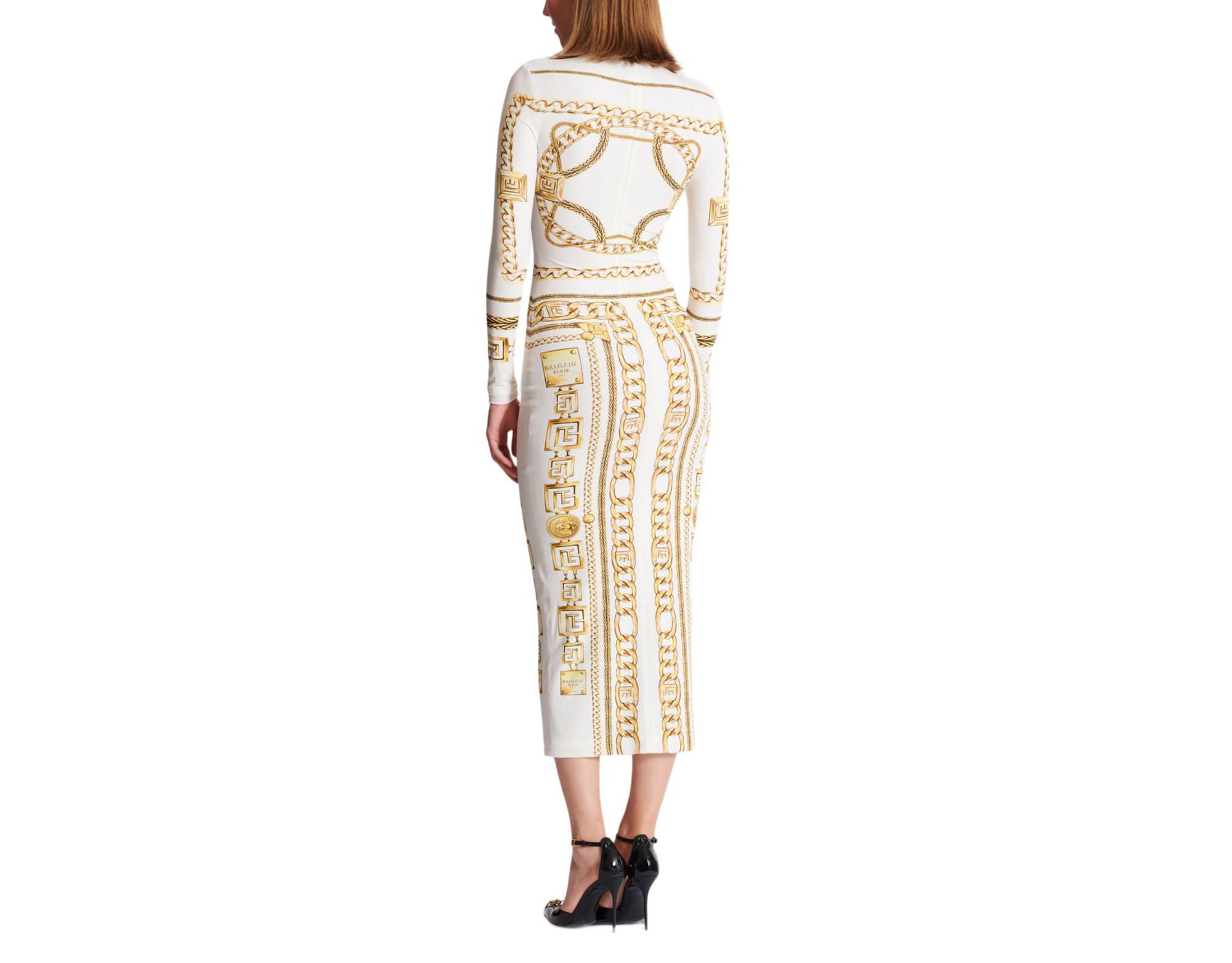 Long Printed Bodycon Dress with Balmain Foulard Pattern — Image 4