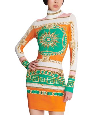 Short Printed Bodycon Dress with Balmain Foulard Pattern