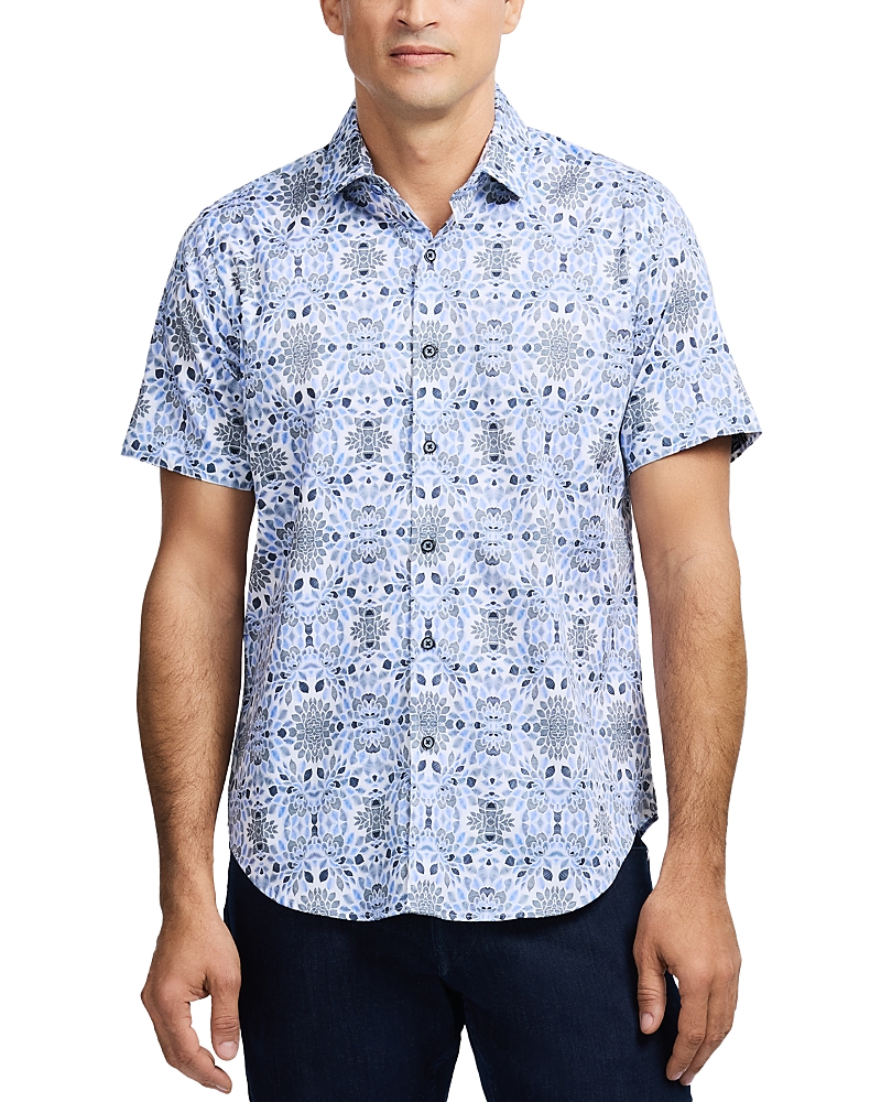 Robert Graham Amagansett Abstract Floral Short Sleeve Stretch Cotton Button-up Shirt In Multi