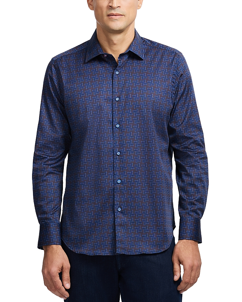 Robert Graham Talbot Geometric Print Stretch Cotton Button-up Shirt In Blue