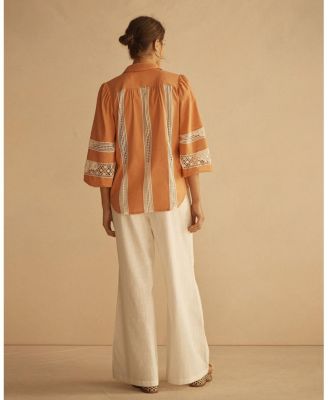 TANGELO Lace Trim Billow Sleeve Blouse