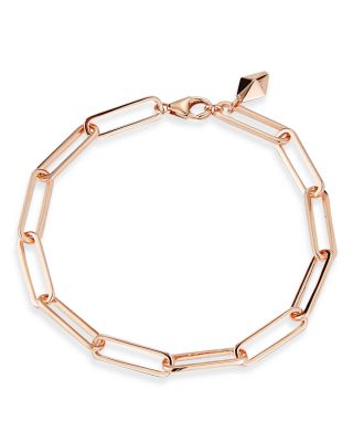 18K Rose Gold Saxon Elongated Paperclip Link Chain Bracelet