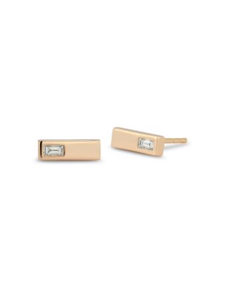 Diamond Baguette Solitaire Rectangle Stud Earrings in 18K Rose Gold, 0.09 tcw