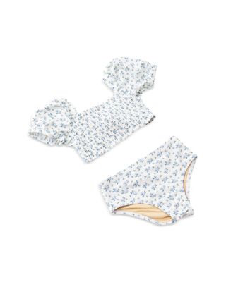Girls' Cottage Floral Smocked Puff Sleeved Two Piece Swimsuit - Little Kid, Big Kid 