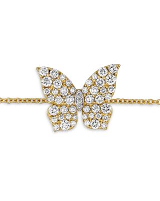 18K Yellow Gold Butterfly Diamond Charm Chain Link Bracelet