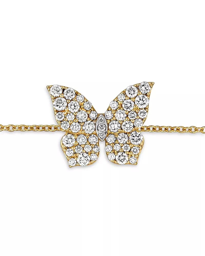 Piranesi 18K Yellow Gold Butterfly Diamond Charm Chain Link Bracelet