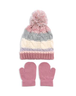 Girls' Cable Knit Pom Beanie & Mittens Set - Baby