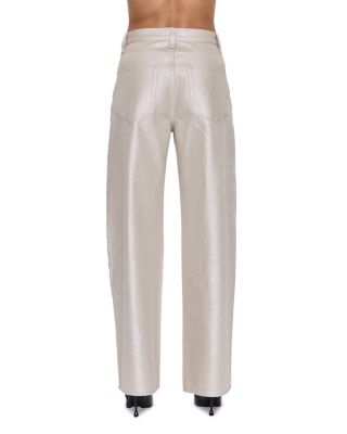 Tate Shimmer High Rise Bowed Wide Leg Jeans in Champagne