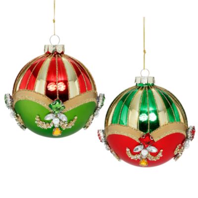 Jeweled Stripes Ball Ornaments, Set of 6