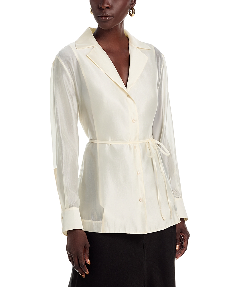 Rue Sophie Ines Notch Lapel Drawstring Top In White