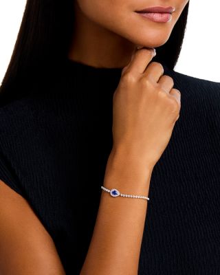 Pear Shaped Tanzanite Station Diamond Tennis Bracelet in 14K White Gold